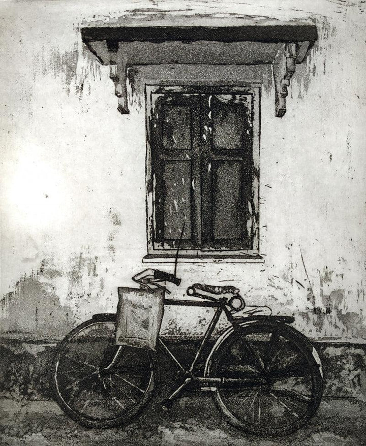 Still-life printmaking titled 'Story Behind Every Window 2', 10x8 inches, by artist Attri Chetan on Paper