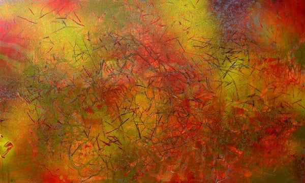 Abstract acrylic painting titled 'Story Of A Valley', 36x60 inches, by artist Aditi Chakravarty on Canvas