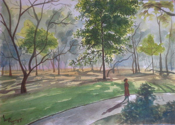 Landscape watercolor painting titled 'Strolling through Cubbon park', 16x12 inches, by artist Lasya Upadhyaya on Paper