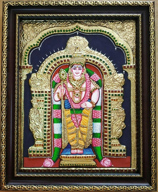 Religious tanjore traditional art titled 'Subramanya Tanjore Painting', 15x12 inches, by artist VANI VIJAY on Plywood