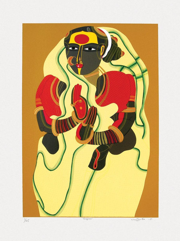 Figurative serigraphs painting titled 'Sugana', 40x30 inches, by artist Thota Vaikuntam on Paper