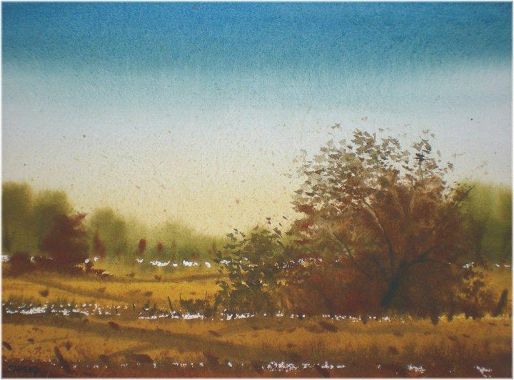 Landscape watercolor painting titled 'Summer', 13x10 inches, by artist Fareed Ahmed on Paper