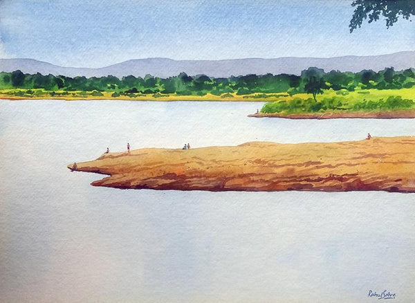 Landscape watercolor painting titled 'Summer time', 15x11 inches, by artist Rahul Salve on Paper