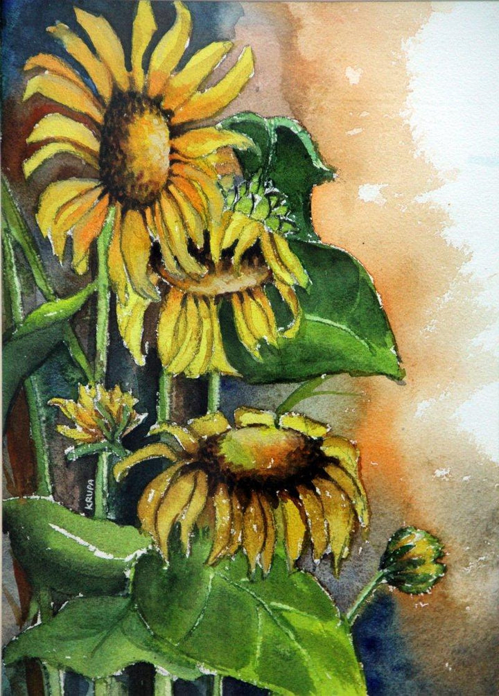 Nature watercolor painting titled 'Sun Flower I', 14x10 inches, by artist Krupa Shah on paper