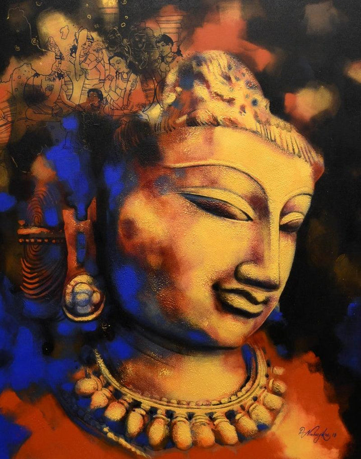 Religious acrylic painting titled 'Sunanya', 60x48 inches, by artist Devendra Nimbargikar on Canvas