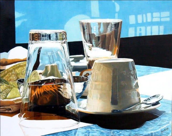 Still-life oil painting titled 'Sunday Breakfast', 30x24 inches, by artist Sripriya Mozumdar on Canvas