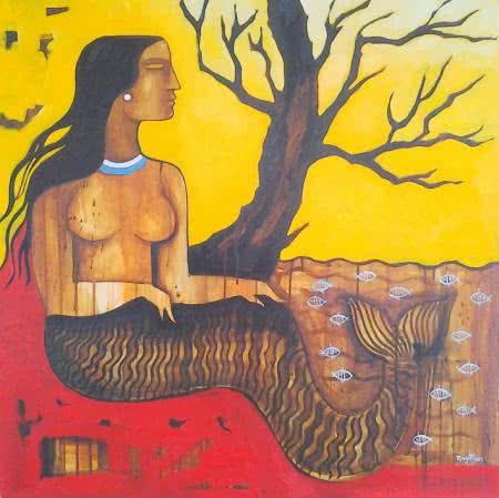 Figurative oil painting titled 'Sunset', 33x33 inches, by artist Ranjith Raghupathy on Canvas