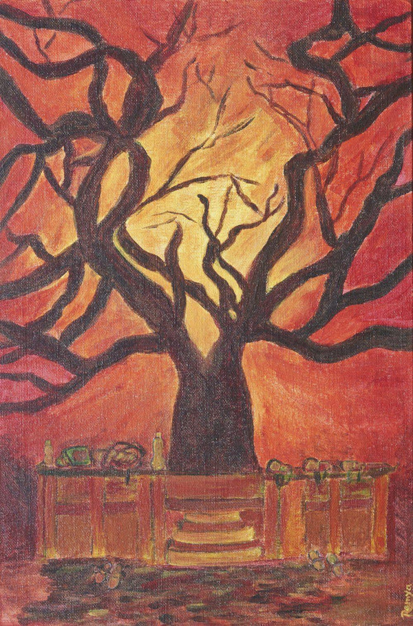 Nature acrylic artcontent titled 'Sunset at Neem Circle', 12x18 inches, by artist Ramya Rajasekar on Canvas Board