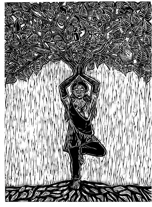 Figurative printmaking titled 'Super Mom 2', 20x15 inches, by artist Nandini Pantawane on Paper