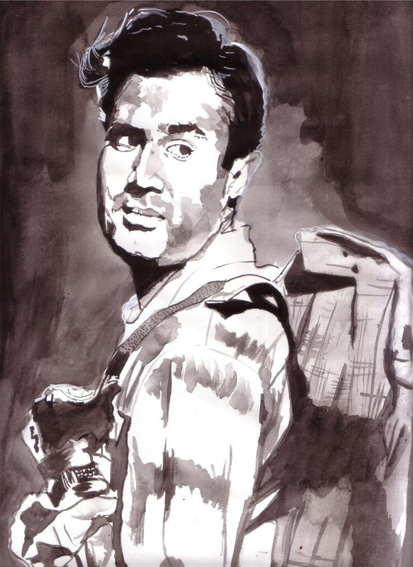 Realistic watercolor painting titled 'Superstar Dev Anand', 16x11 inches, by artist Saurabh Turakhia on Paper