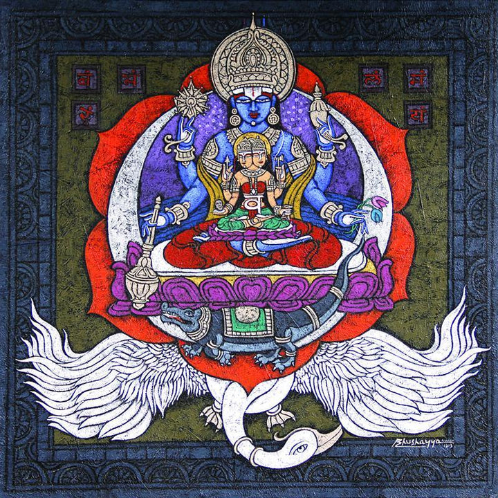 Religious mixed media titled 'Svadhisthana Chakra', 36x36 inches, by artist Kunuu Bhushayya on Canvas