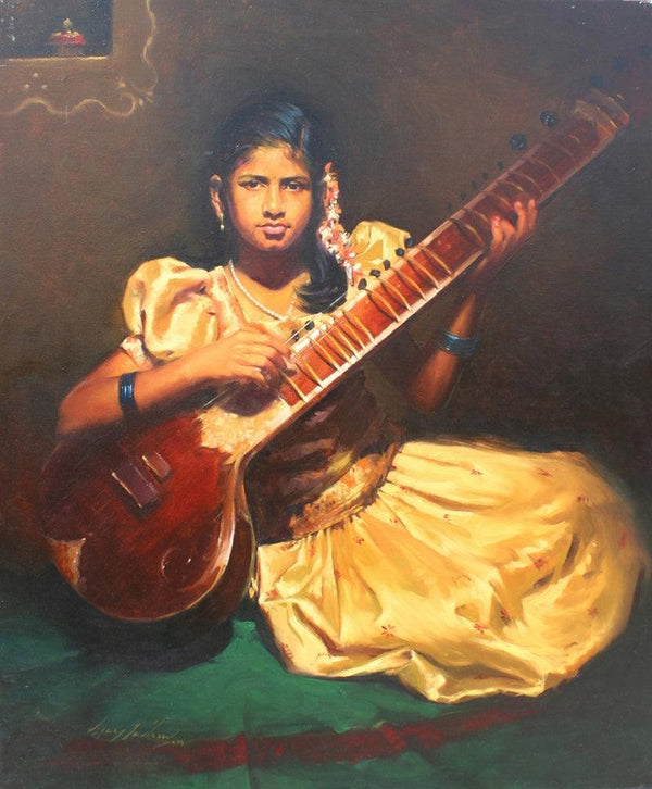 Realistic oil painting titled 'Swarsaaj', 42x36 inches, by artist Vijay Jadhav on Canvas