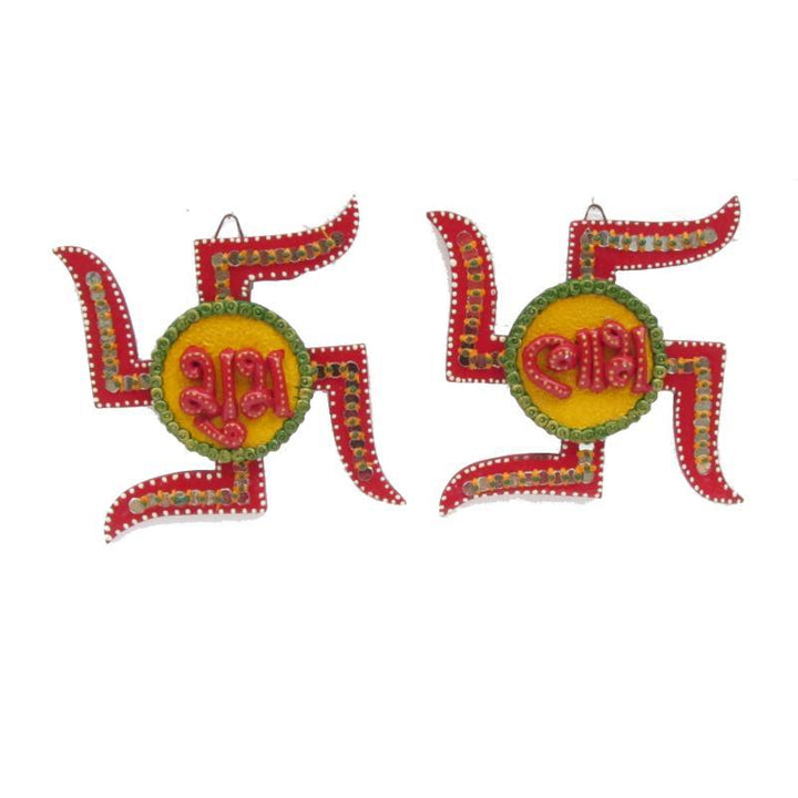 Lifestyle craft titled 'Swastik Shubh Labh Wall Hanging', 12x6x1 inches, by artist Ecraft India on Paper