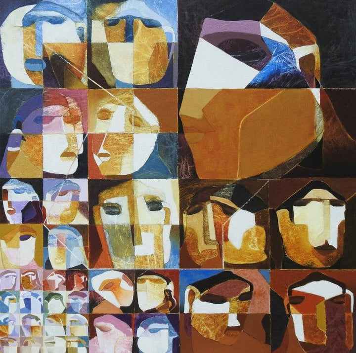 contemporary acrylic painting titled 'Swayvedan 108', 48x48 inches, by artist Lakshman Chavan on Canvas