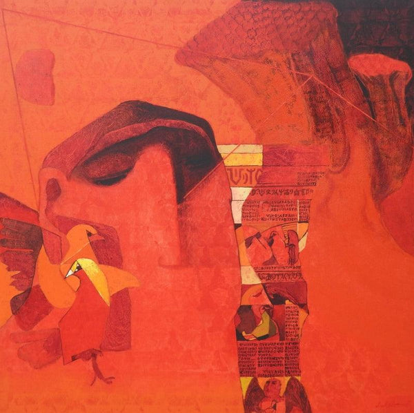 contemporary acrylic painting titled 'Swayvedan 133', 48x48 inches, by artist Lakshman Chavan on Canvas