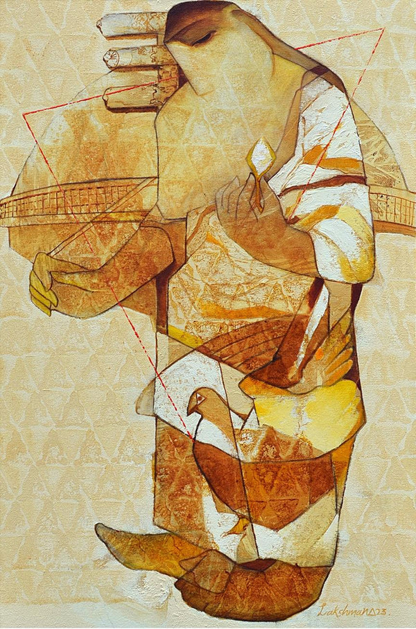 Figurative acrylic painting titled 'Swayvedan 160', 36x24 inches, by artist Lakshman Chavan on Canvas