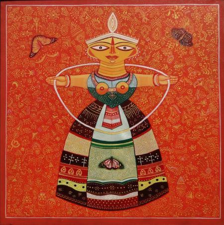 Figurative acrylic painting titled 'Sweet doll 1', 30x30 inches, by artist Bhaskar Lahiri on Canvas