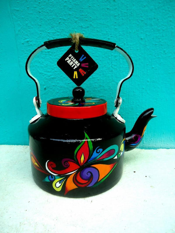 Lifestyle craft titled 'Swirl Tea Kettle', 9x9x7 inches, by artist Rithika Kumar on Aluminium