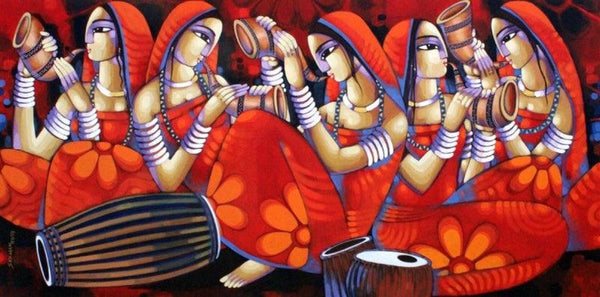 Figurative acrylic painting titled 'Symphony 1', 36x72 inches, by artist Sekhar Roy on Canvas