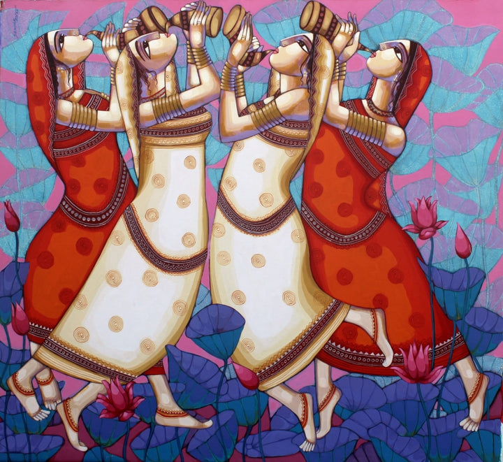 Figurative acrylic painting titled 'Symphony 2', 66x60 inch, by artist Sekhar Roy on Canvas