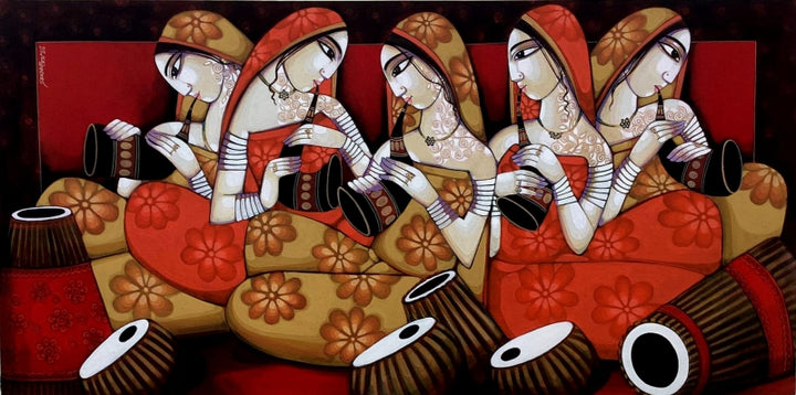 Figurative acrylic painting titled 'Symphony', 36x72 inch, by artist Sekhar Roy on Canvas