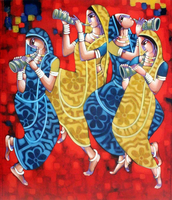 Figurative acrylic painting titled 'Symphony Of Happiness', 72x60 inches, by artist Sekhar Roy on Canvas