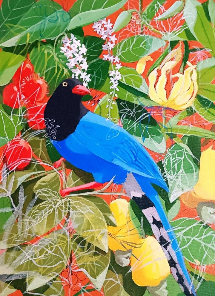 Nature acrylic painting titled 'Taiwanese Magpie', 20x14 inches, by artist Ashik Alikhan on Canvas