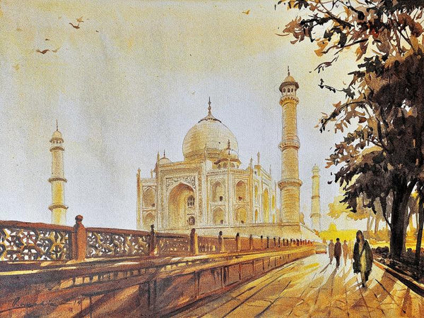 Cityscape acrylic painting titled 'Taj Mahal', 18x24 inches, by artist Ranabir Saha on Canvas