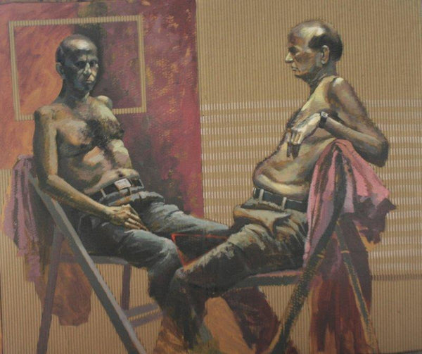 Figurative acrylic painting titled 'Talking', 60x72 inches, by artist Amol Satre on Canvas