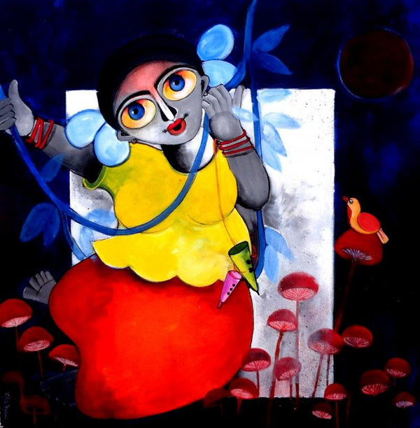 Figurative acrylic painting titled 'TANGLED', 24x24 inches, by artist Sharmi Dey on Canvas