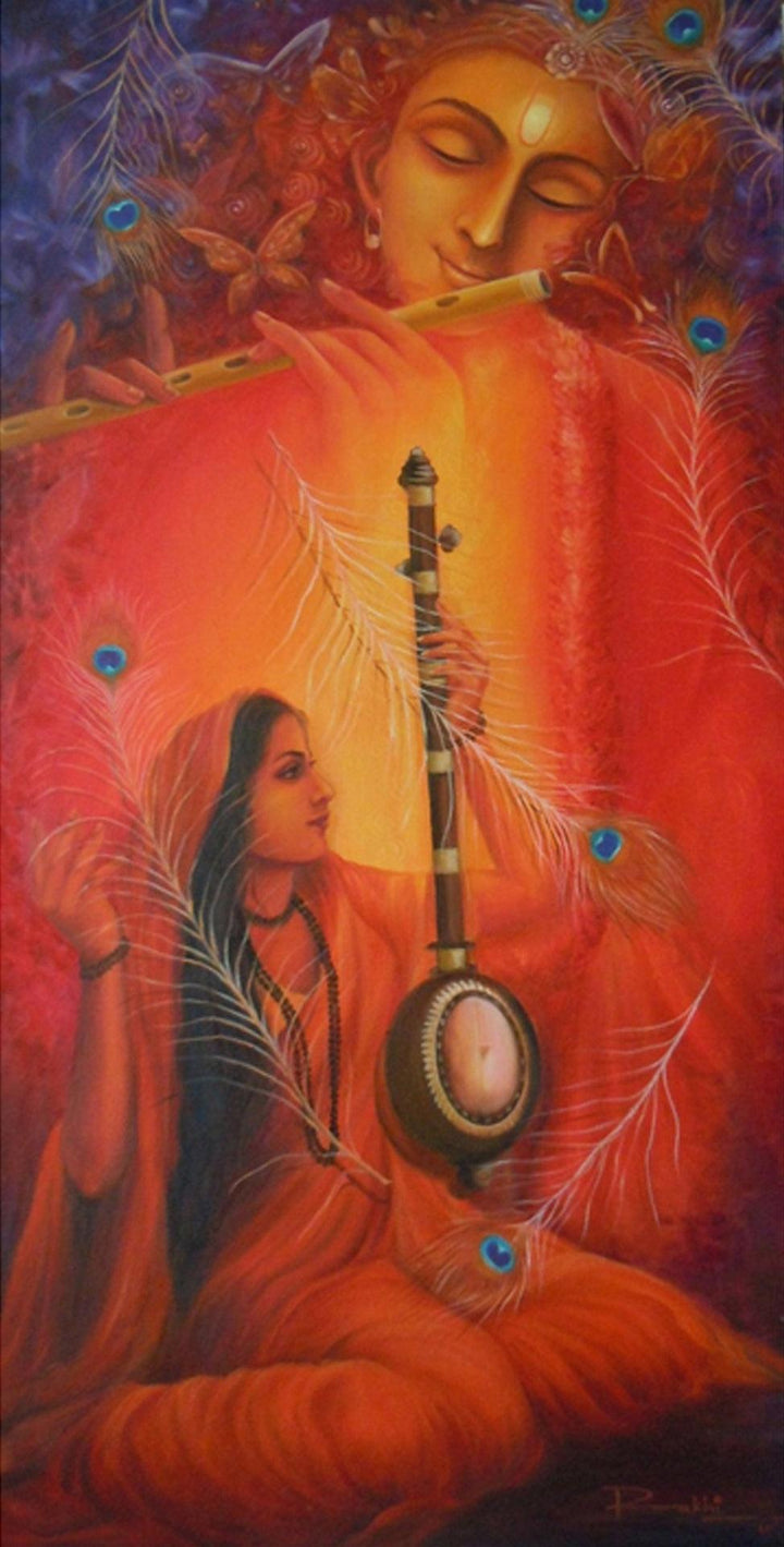 Religious oil painting titled 'Tapaswini', 48x24 inches, by artist Rakhi Baid on Canvas