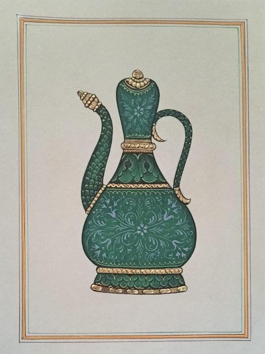 Still-life miniature traditional art titled 'Tea Pot 2', 10x7 inches, by artist Pichwai Art on Paper