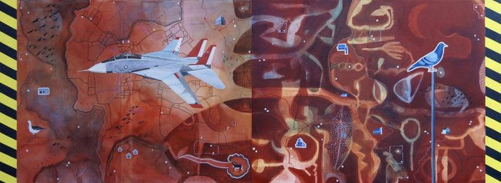 Transportation acrylic painting titled 'Technical Land', 33x90 inches, by artist Govind Biswas on Canvas