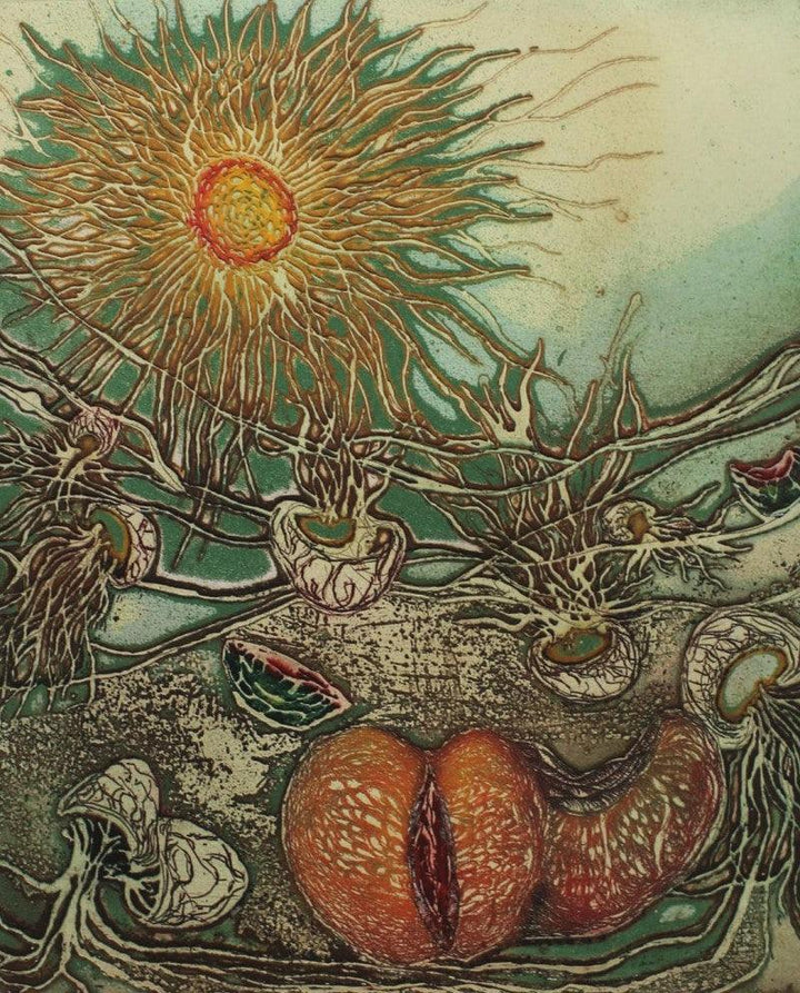 Erotic printmaking titled 'Temperament Sun', 10x8 inches, by artist Pranoti Malkute on Paper