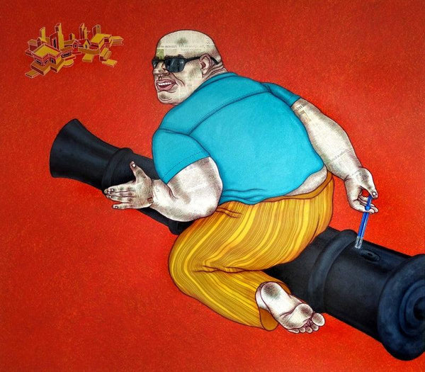 Figurative acrylic painting titled 'That Is Mine', 54x48 inches, by artist Mrinal Dey on Canvas