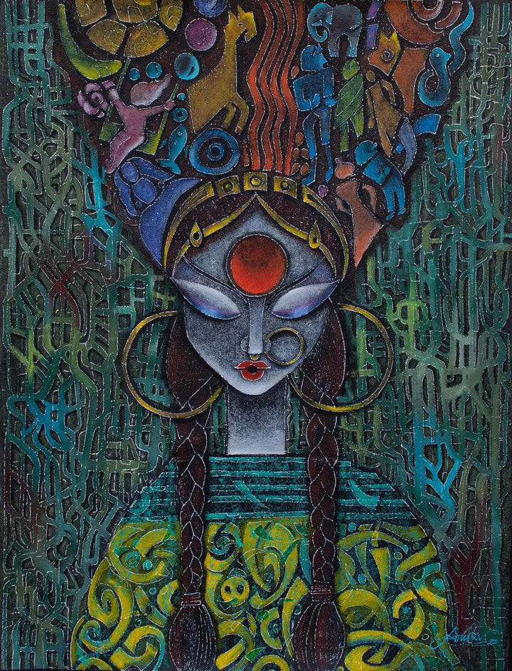 Figurative mixed media painting titled 'That Lady', 48x36 inches, by artist Anil K Vishwa on Canvas