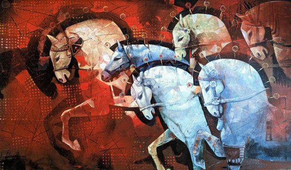 Animals acrylic painting titled 'The Aesthetic Of Energy 11', 36x60 inches, by artist Ashis Mondal on Canvas
