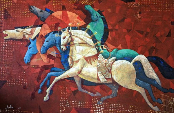 Animals acrylic painting titled 'The Aesthetic Of Energy 12', 40x60 inches, by artist Ashis Mondal on Canvas