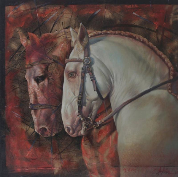 Animals oil painting titled 'The Aesthetic Of Energy 2', 30x30 inches, by artist Ashis Mondal on Canvas