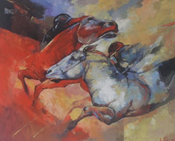 Animals oil painting titled 'The Aesthetic Of Energy 3', 30x36 inches, by artist Ashis Mondal on Canvas