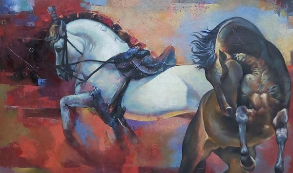 Animals oil painting titled 'The Aesthetic Of Energy 4', 36x60 inches, by artist Ashis Mondal on Canvas