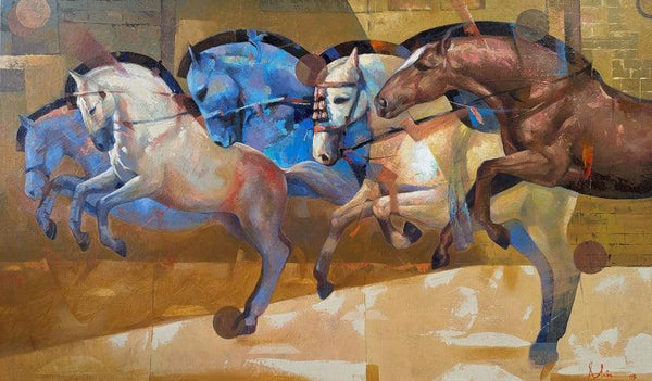 Animals acrylic painting titled 'The Aesthetics Of Energy Bcviii', 36x60 inches, by artist Ashis Mondal on Canvas