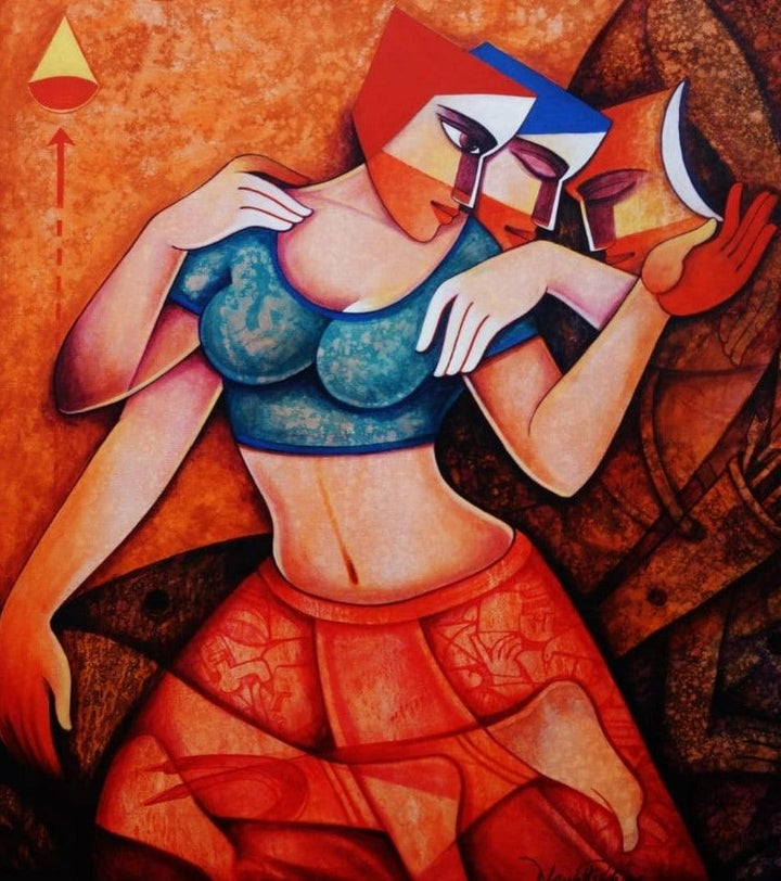 Figurative acrylic painting titled 'The Aim', 42x36 inches, by artist Nawal Kishore on Canvas