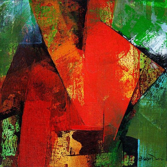 Abstract acrylic painting titled 'The Arrow', 12x12 inches, by artist Siddhesh Rane on Canvas