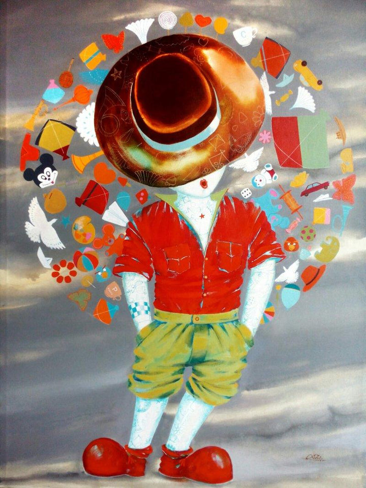 Figurative acrylic painting titled 'The aureole of childhood', 48x36 inches, by artist Shiv Kumar Soni on Canvas