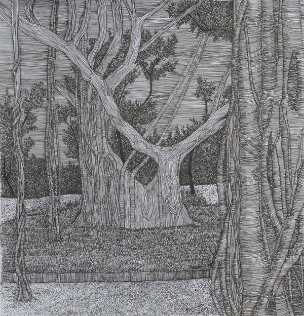 Nature ink artcontent titled 'The Banyan', 12x12 inches, by artist Padmaja Venket Ram on paper