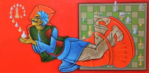 Figurative acrylic painting titled 'The Being King 3', 36x72 inches, by artist Satyajeet Shinde on Canvas