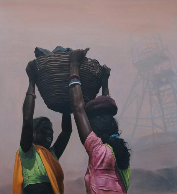 Figurative oil painting titled 'The Black Truth 9', 53x48 inches, by artist Ranjeet Singh on Canvas