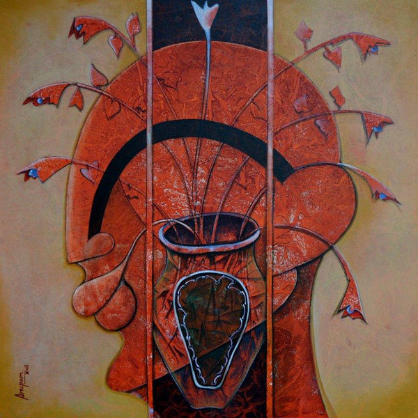 Figurative acrylic painting titled 'The blossoming mind 6', 36x36 inches, by artist Anupam Pal on Canvas