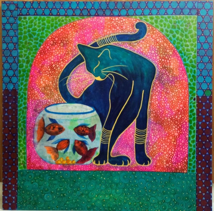 Animals acrylic painting titled 'The Blue Cat', 36x36 inches, by artist Anisha Deshpande on Canvas